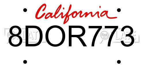8DOR773 California License Plate