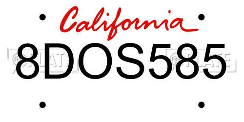 8DOS585 California License Plate