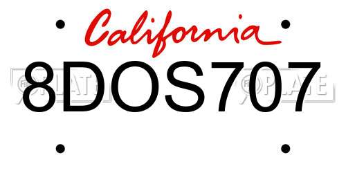 8DOS707 California License Plate