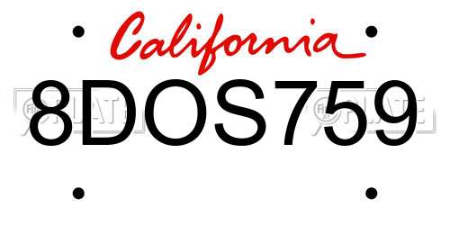 8DOS759 California License Plate