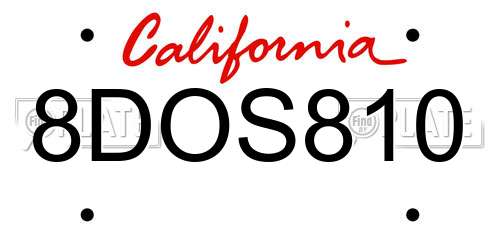 8DOS810 California License Plate
