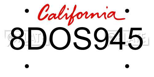 8DOS945 California License Plate