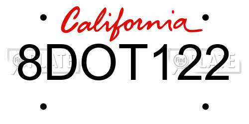 8DOT122 California License Plate
