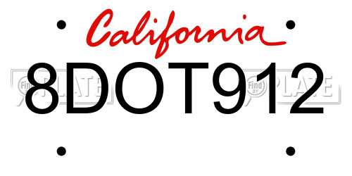 8DOT912 California License Plate