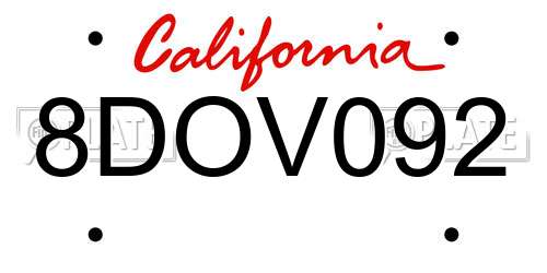 8DOV092 California License Plate