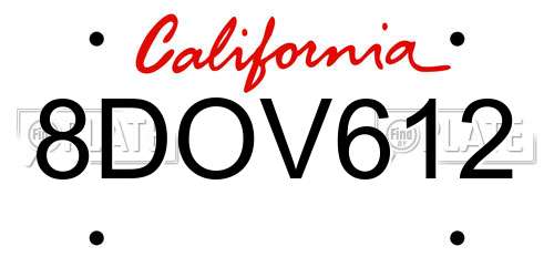 8DOV612 California License Plate