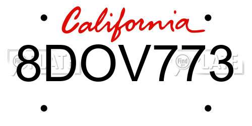 8DOV773 California License Plate