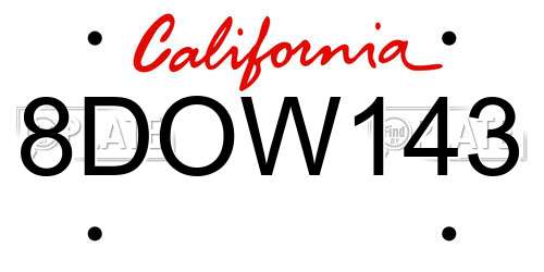 8DOW143 California License Plate