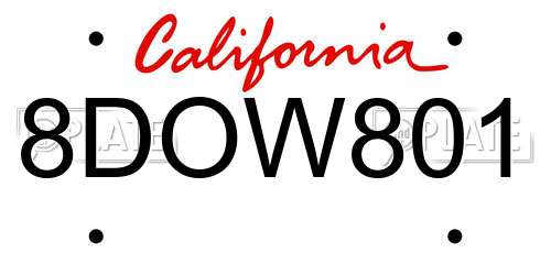 8DOW801 California License Plate