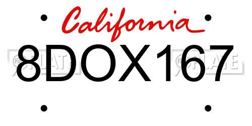 8DOX167 California License Plate