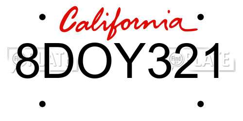 8DOY321 California License Plate
