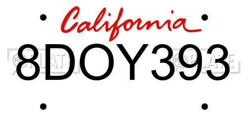 8DOY393 California License Plate