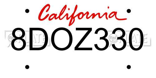 8DOZ330 California License Plate