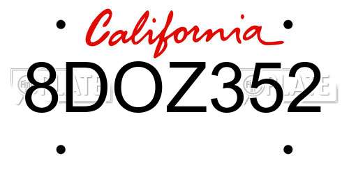 8DOZ352 California License Plate