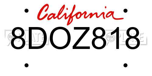 8DOZ818 California License Plate