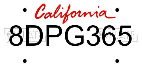 8DPG365 California License Plate