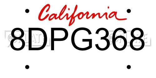 8DPG368 California License Plate