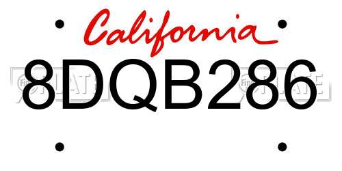 8DQB286 California License Plate