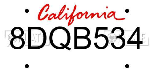 8DQB534 California License Plate