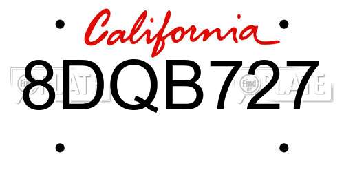 8DQB727 California License Plate