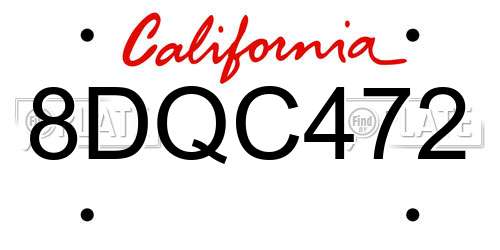 8DQC472 California License Plate