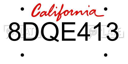 8DQE413 California License Plate