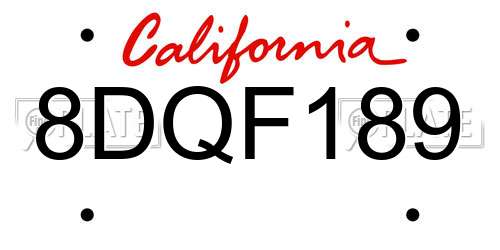 8DQF189 California License Plate