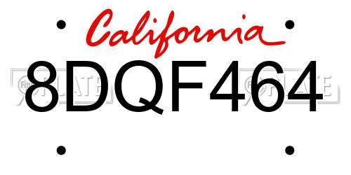 8DQF464 California License Plate