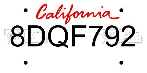 8DQF792 California License Plate