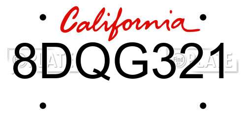 8DQG321 California License Plate