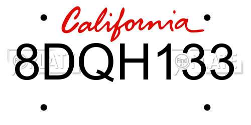 8DQH133 California License Plate
