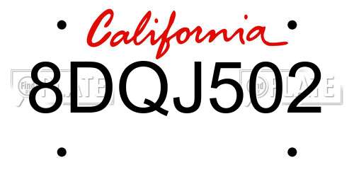 8DQJ502 California License Plate