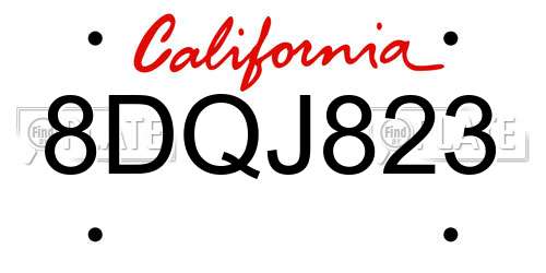 8DQJ823 California License Plate