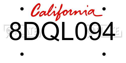 8DQL094 California License Plate