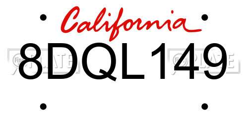 8DQL149 California License Plate