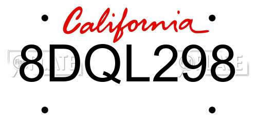 8DQL298 California License Plate