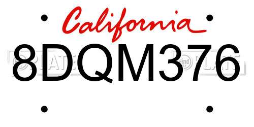 8DQM376 California License Plate