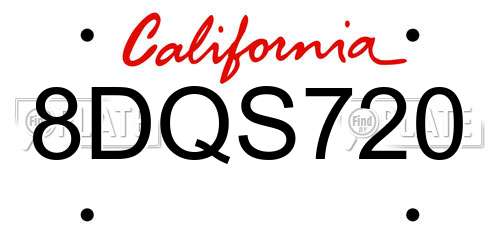 8DQS720 California License Plate