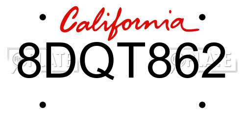8DQT862 California License Plate
