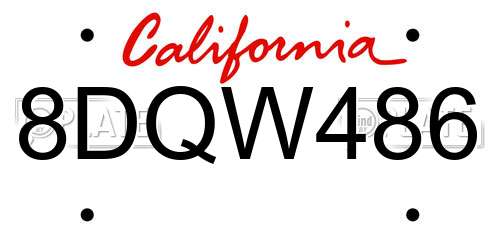 8DQW486 California License Plate