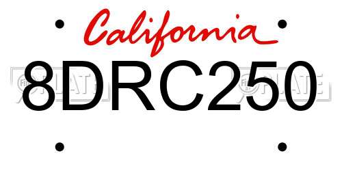 8DRC250 California License Plate