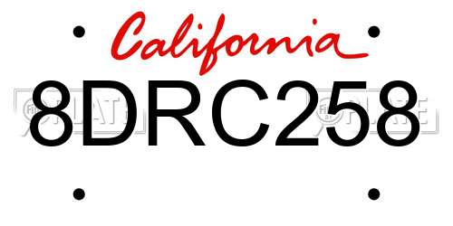 8DRC258 California License Plate