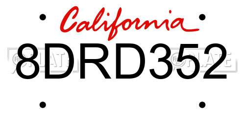 8DRD352 California License Plate