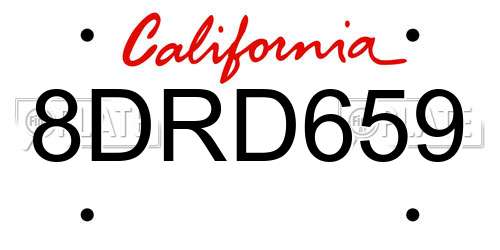 8DRD659 California License Plate