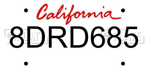 8DRD685 California License Plate
