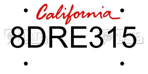 8DRE315 California License Plate