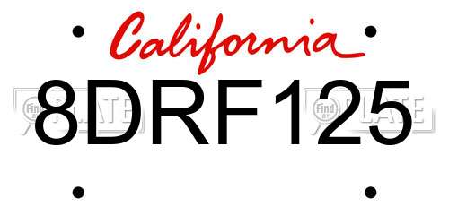 8DRF125 California License Plate