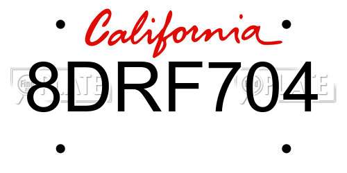 8DRF704 California License Plate