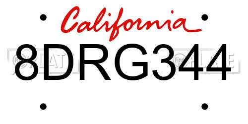 8DRG344 California License Plate