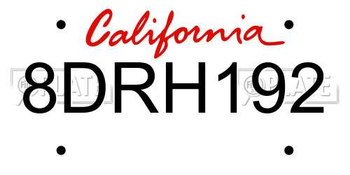 8DRH192 California License Plate